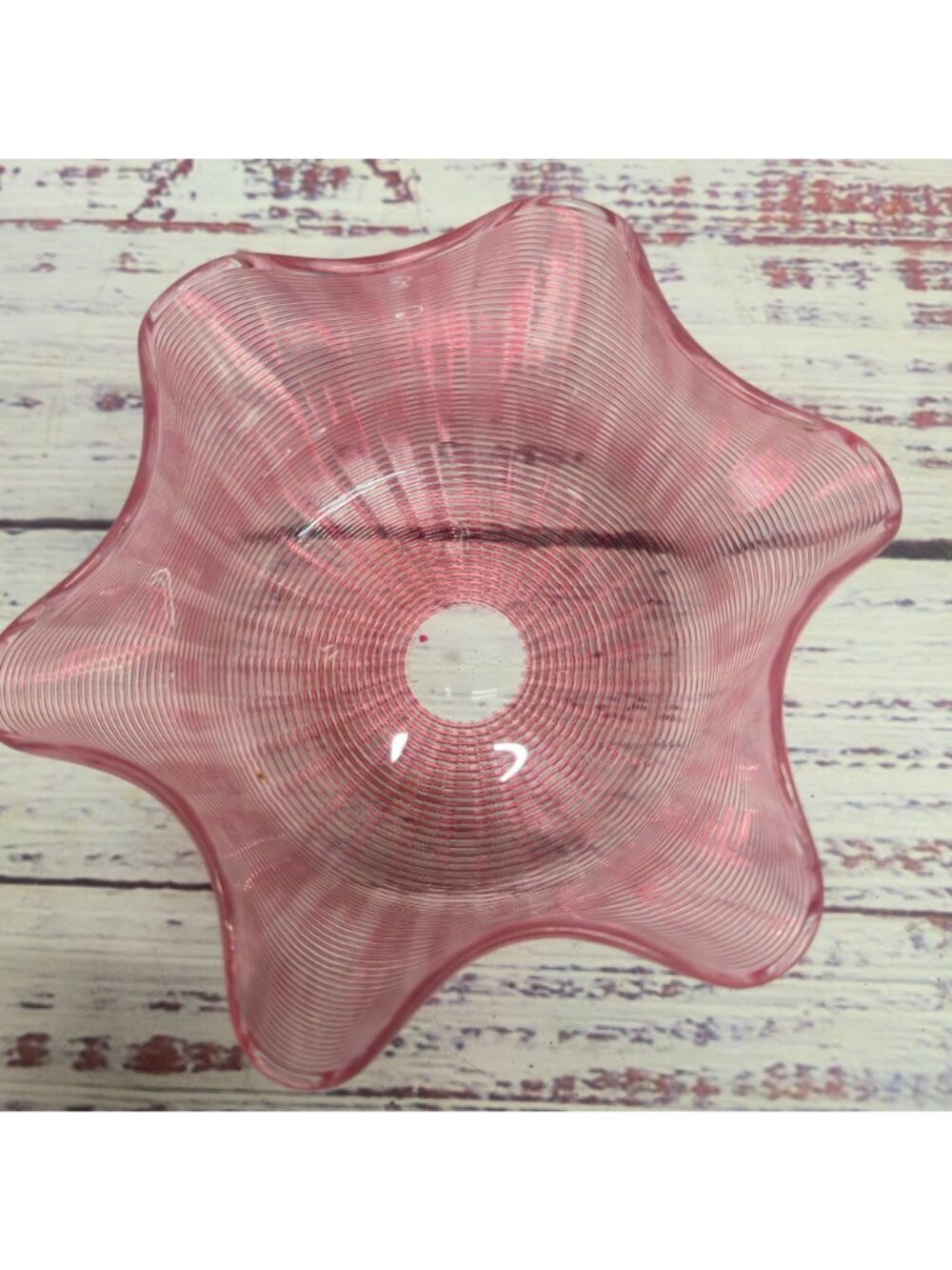 Antique Victorian Cranberry Art Glass Threaded & Ruffled Bowl With Elegant Swirl - Picture 4 of 10